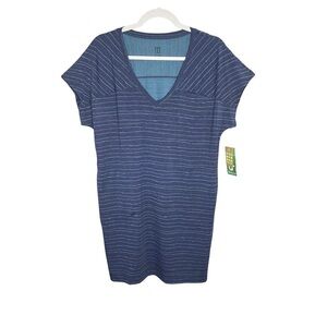 Title Nine Hiolani T-Shirt Dress Mizikuru Print Blue Short Sleeves Pockets NWT